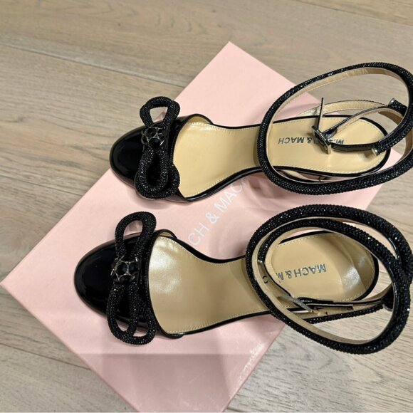 MACH & MACH Crystal Rhinestone Heels Black Size 38 Run Small US 7 Patent Leather - Picture 6 of 10